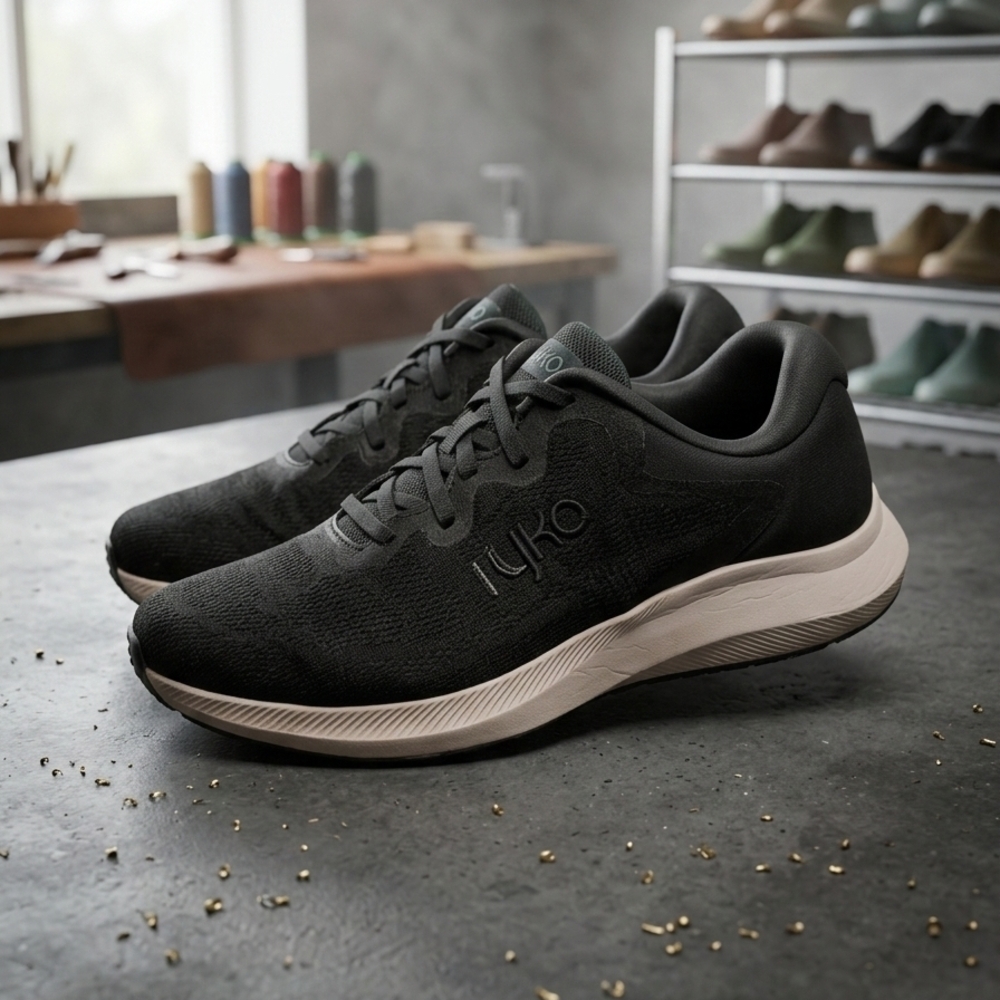 Ryka Men's Black Knit Trainers with Cream Midsole